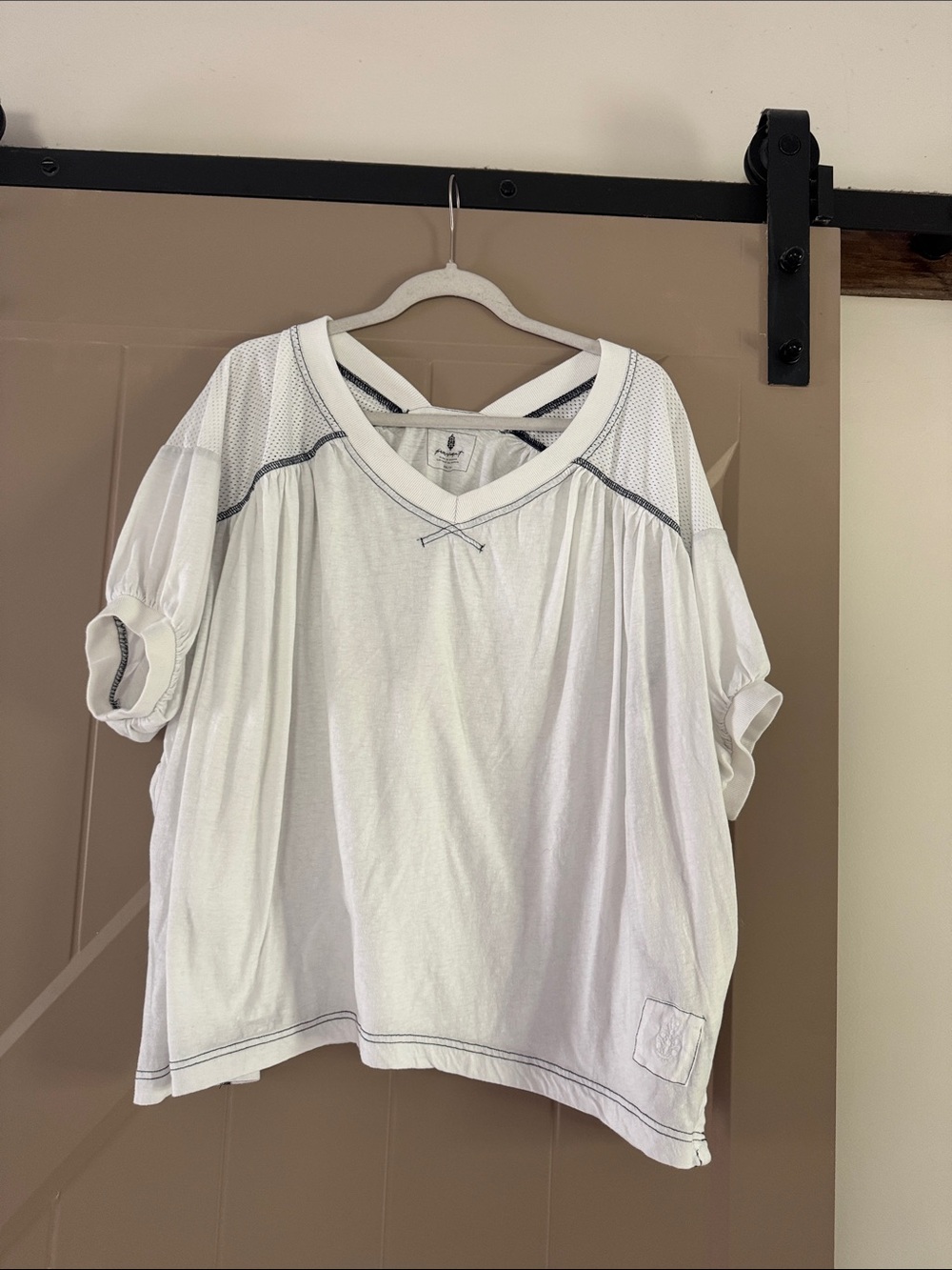 Casual White Women's Top with Contrast Stitching